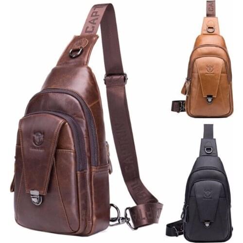 BULL CAPTAIN New Men Leather Crossbody Bags Cowhide Casual Riding Sling Shoulder Messenger Bag Chest Day Back Pack
