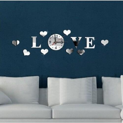 Diy Home Modern Decoration Crystal Mirror Room ''love''wall Clock Clocks Wall Home Decor Living Room Kitchen Kids Room Clocks