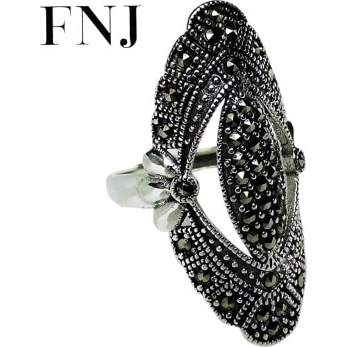 FNJ MARCASITE Rings 925 Silver Adjustable Size Open Popular S925 Solid Silver Ring for Women Fine Jewelry