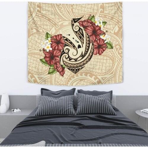 Hawaii Fish Hook Hibiscus Plumeria Polynesian Tapestry 3D Printing Tapestrying Rectangular Home Decor Wall Hanging