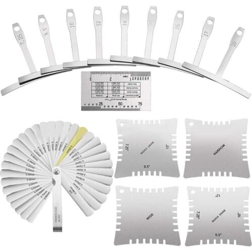 Guitar Luthier Tools Understring Radius Gauge String Action Ruler Gauge 32 Blades Feeler Gauge Notched Radius Gauges Set