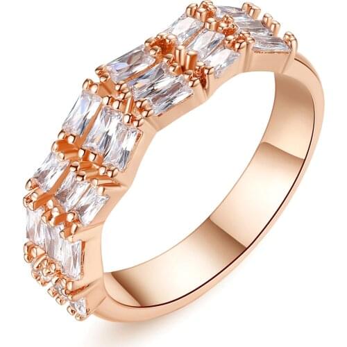 Hainon New Fashion Rose Gold Color Geometric Wave Zircon Finger Rings for Women Wedding Engagement Jewelry Rings Gift