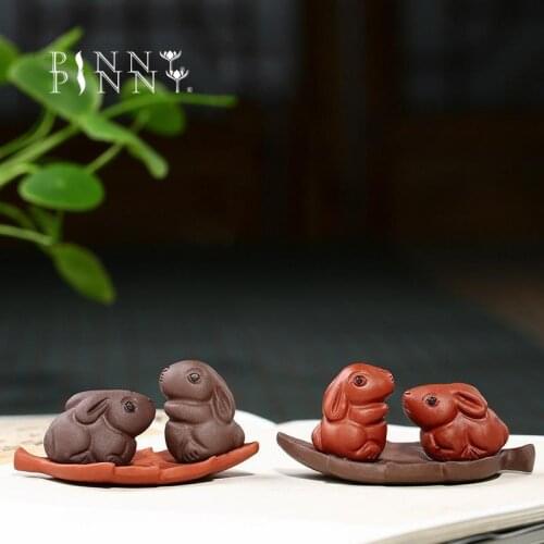 PINNY Purple Clay Lucky Rabbit Tea Pet Handmade Ceramics Statues For Decoration Animal Home Decoration Accessories