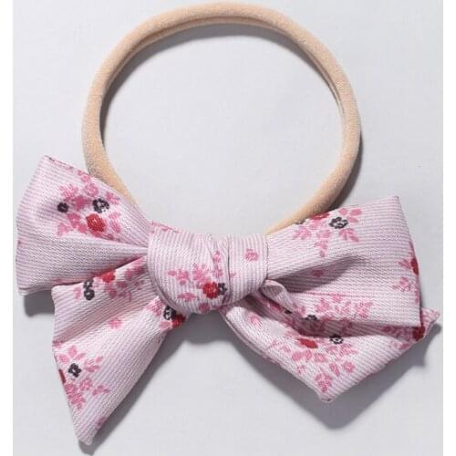 Dejorchicoco Cute Kids Girls Bow Hair Bands Fashion Plaid Cotton Cloth Nylon Headbands Soft Elastic Nylon Hair Wear For Girls