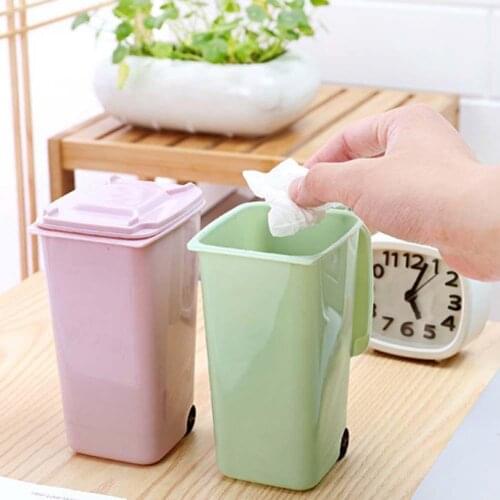 Mini Waste Bin Desktop Storage Box Home Garbage Basket Container Table Trash Can Swing Cleaning Barrel Desk Organizer Storage