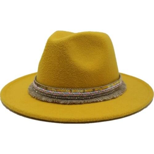Seioum 2019 Wool Felt Jazz Fedora Hats Caps Men Women Wide Brim Vintage Chapeau Trilby Derby Panama Cap Bowler Hat