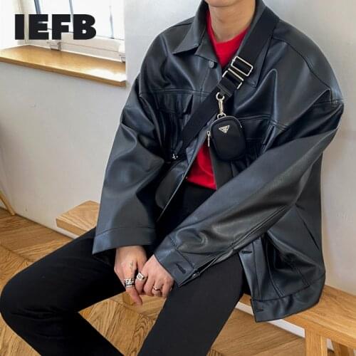 IEFB /mens wear black PU leather coat males 2021 spring Korean style handsome soft leather large size jackets male 9Y4076