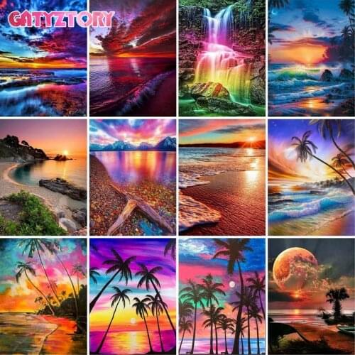 GATYZTORY acrylic painting by numbers landscape on canvas paint kits dusk colorful seascape diy frame HandPaint Unique Gift For
