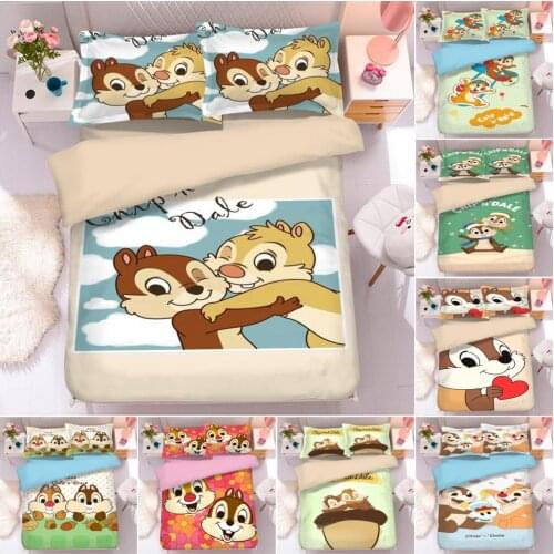Disney Chip'n'Dale Chipmunk Bedding Sets Cartoon Duvet Cover Set Pillowcase Bedclothes Girls Boys Kids Birthday Gifts Decor Home