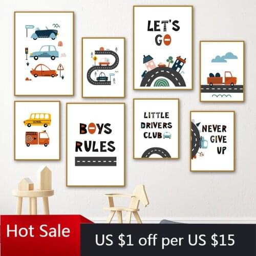 Wall Art Canvas Painting Cartoon Kids City Car Driver Club Nordic Posters And Prints Wall Decor Pictures For Baby Room Decoratio