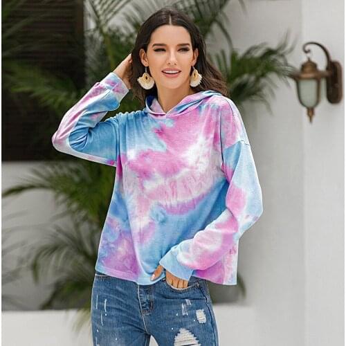 2020 New Spring Autumn Women Tie-dye Printed Hip Hop Pullover Hoodies Fashion Streetwear Casual Sweatshirt Gradient Color