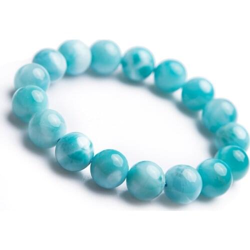 12mm Genuine Blue Natural Larimar Bracelet Healing Crystal Gemstone Stretch Round Bead Natural Stone Bracelet AAAAA