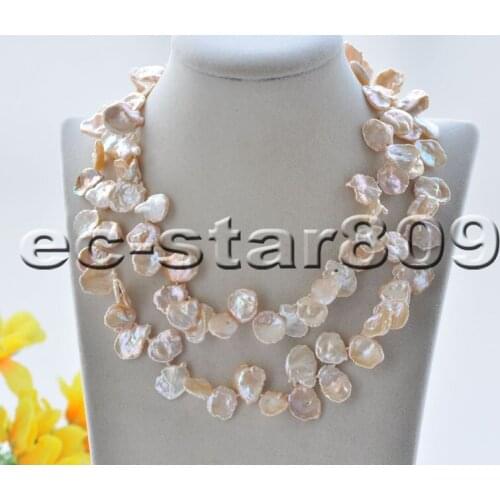 P7130 17"-33" 14mm Pink lamina Keshi Reborn Pearl Choker Necklace Magnetic