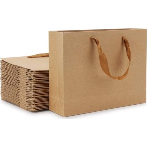 Kraft Paper Bags, 8.3 inch x 3.1 inch x 10.6 inch 20Pcs Brown Kraft Paper Gift Bags With Soft Cloth Handles, Bulk Shopping Bags