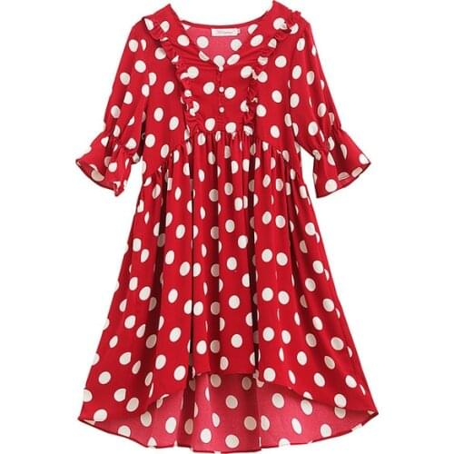 Maternity Dresses Korean Fashion Large Size Clothes for Pregnant Women Polka Dot Irregular Bell Sleeve Pregnancy Dress Summer