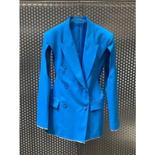 Luxury New Spring Women Blue Hollow Skinny Blazer Female Casual Double Breasted Coat Jacket Ddxgz2 3.22