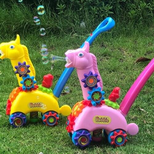 Hand Push Giraffe Electric Bubble Machine Automatic Blowing Bubble Car Blower Maker Outdoor Summer Toy with Light Music