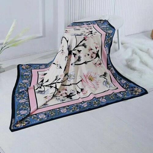 Scarf 130cm Forest Animal Garden Print Twill 100% Silk Scarf Women Shawl Square Scarves Kerchief For Ladies Echarpe