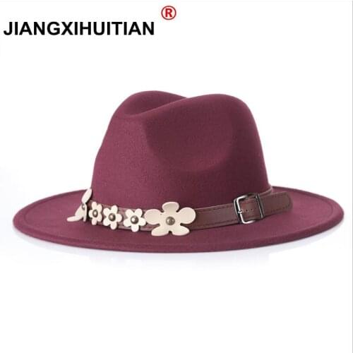 2017 New Fashion Womens Black Pearls Fedora Hat For Lady Wool Wide Brim Jazz Church Cap Vintage Panama Sun Top Hat