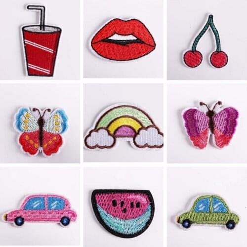 Cute Lip Sticker for Clothes Patches Iron on Clothing Cartoon Rainbow Car Stripes Embroidered Patch for Backpack Handbag Badges
