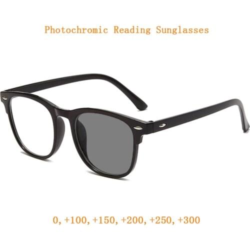 Photochromic Reading Sunglasses for Women Men Outdoor Driving Presbyopia Glasses Magnifier Rivets Retro Frame Spectacles 0~+3.0