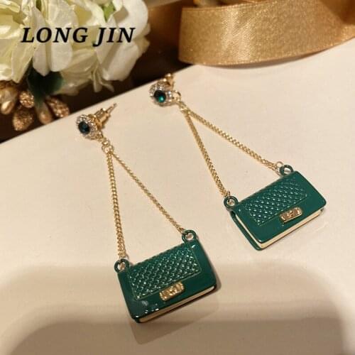 Stylish Simple And Elegant Green Bag Pendant Design Golden Ladies Earring temperament personality creative wild earring серьги