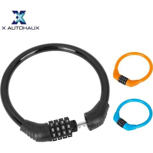 X Autohaux Universual Bike Lock 4 Digit Code Combination Security Lock 430mm x 10mm Steel Cable Cycling Bicycle Lock Anti-theft