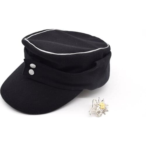 Military Reenactment WW2 WWII German M43 Officer WH Panzer Wool Cap Hat Grey+EM Edelweiss Mountain Badge