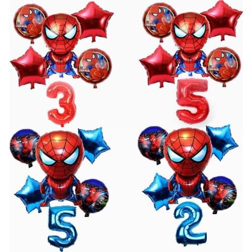6pcs/set Spider Foil man Balloons Avengers Number Balloon Birthday Party Decorations Super hero Boy Kids Toys baby shower Globos