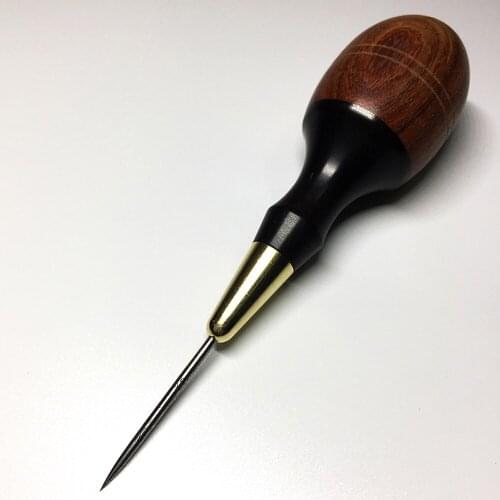 High quality damascus steel awl with good wooden handle for professional leather craft