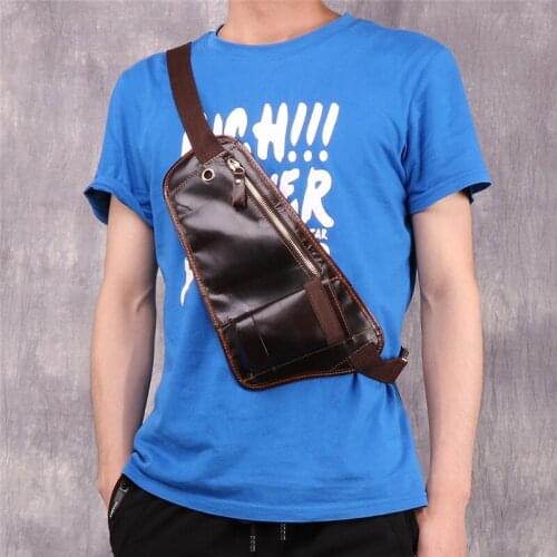 High Quality Men Genuine Leather 100% Real Cowhide Retro Messenger Shoulder Crossbody Bag Vintage Sling Chest Day Pack Half Moon