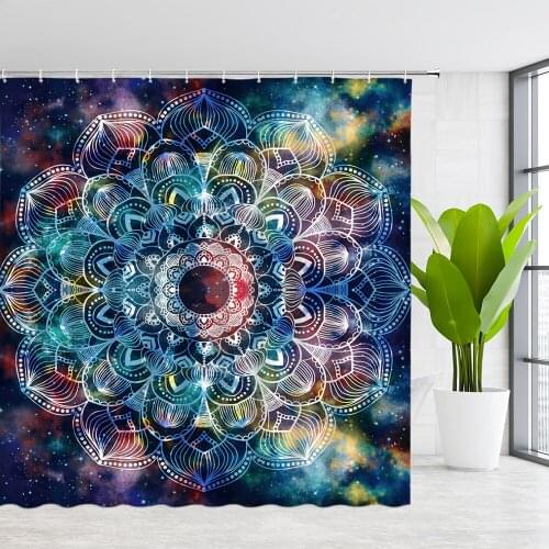 EDOMGNIH Shower Curtains Mandala Bohemian Style Pattern Starry Sky Background Bathroom Decor Waterproof Polyester Fabric Curtain