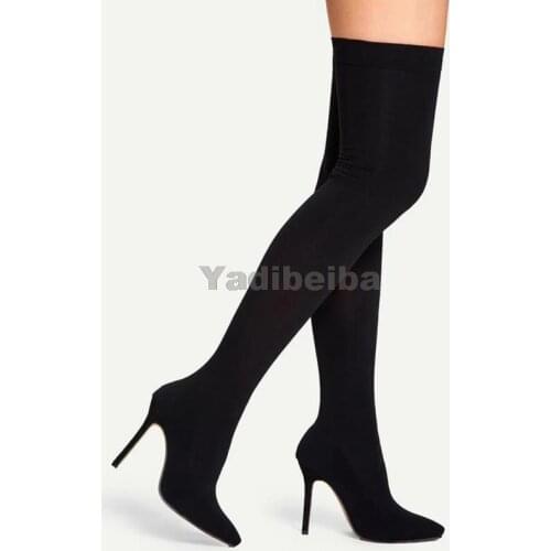 2021 Fashion Stretch Fabric Sock Boots Pointy Toe Over-the-Knee Boots Heel Thigh High Women Boots Long Woman Shoes size 35-42