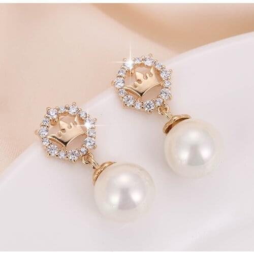 DE366 Fashion Delicacy Elegant Street Snap Crown Zircon Earring Gift Party Banquet WOMENS Jewelry Earrings