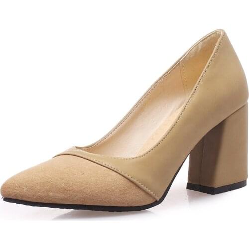 In early spring of 2019 new female fashion high heels thick with pointed pointed mouth shallow single 32-46 yards shoes 19216