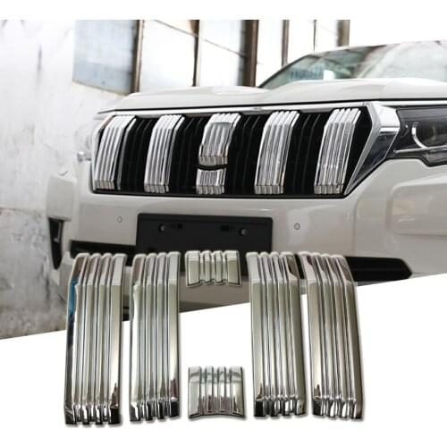 1 Set Front Middle Mesh Cover Without Camera Hole For Toyota Land Cruiser Prado 150 2010 - 2019 ABS Chrome Car Accessories