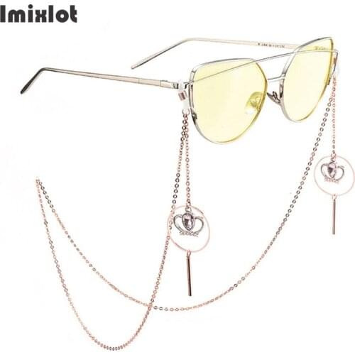 1PC Crystal Crown Pendant Eyeglass Chains Titanium Steel Sunglasses Reading Glasses Chain Eyewears Cord Holder Neck Strap Rope