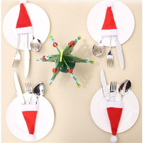 10PC Tableware Holder bag Christmas hat Christmas 2020 Christmas Decorations home decoration accessories Kitchen Tableware Holde