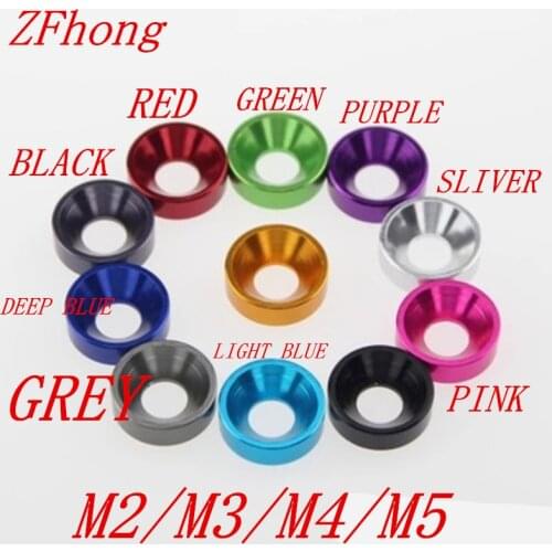 10pcs M2 M2.5 M3 M4 M5 M6 Aluminum Colourful Anodized Countersunk Head Bolt Washers Gasket Red/Grey/Gold/deep Blue/Black/pink