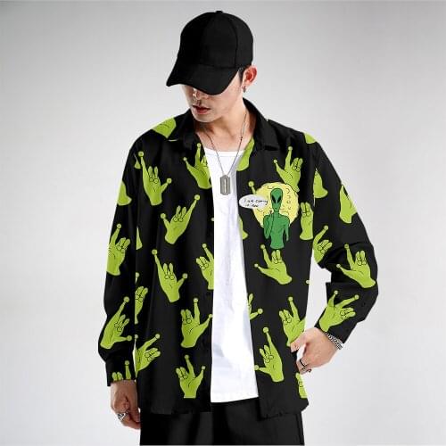 2020 New Long-sleeved Shirt Mens Street Casual Hip Hop Print Shirt Mens Loose Shirt Large Size XXS-6XL