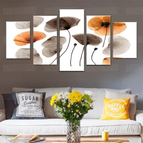 5 Pieces Canvas Painting Autumn Lotus Leaf Picture Custom Home Decoration Bedside Living Room Mural Wall Art Frameless