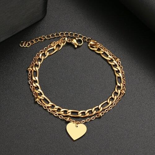 Stainless Steel Chain Bracelet New Trendy Classic Heart-shaped Bracelets Pendant For Men Women Jewelry Party Friends Gifts