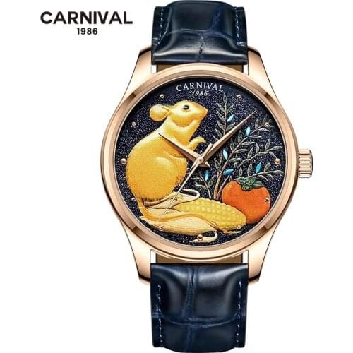 Carnival Top Brand Fashion Automatic Watch Men Waterproof Luxury 3D Rat Mechanical Wristwatch Casual Rose Gold Relogio Masculino