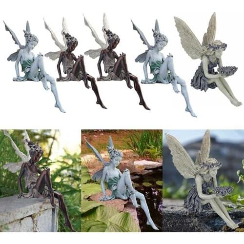Flower Fairy Sculpture Garden Landscaping Yard Art Ornament Resin Turek Sitting Statue Outdoor Angel Girl Figurines Craft