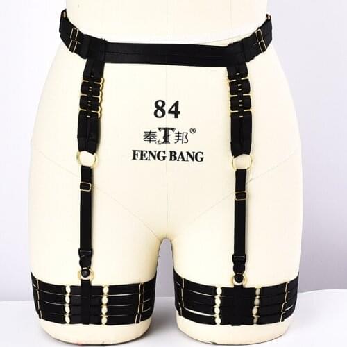 Women Stockings Garter Belt Adjustable Goth Bondage Body Harness Cage Rave Wear Black Sexy Lingerie Leg Ring Harness Garter