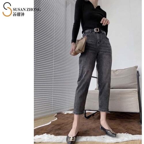 Women Jeans Female Pants Denim Trousers Autumn Cotton Stretch High Elastic Waist Loose Harem Zipper Pockets Vintage Romantic