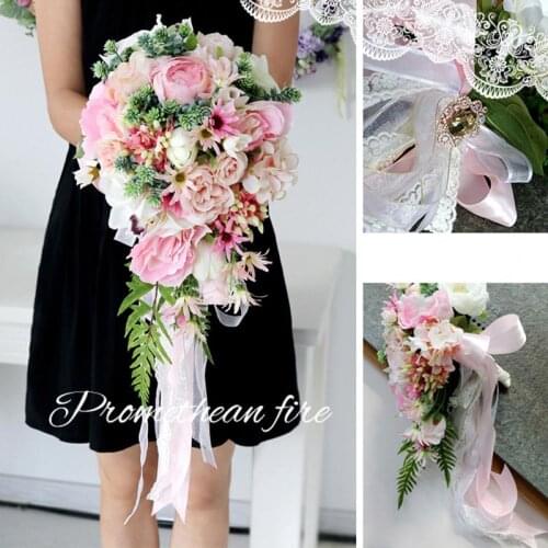 European Water droplets Real Touch Pink Bridal Bouquet Handmade Artificial Flower Bridal Bouquet for Wedding Holiday Party PH072
