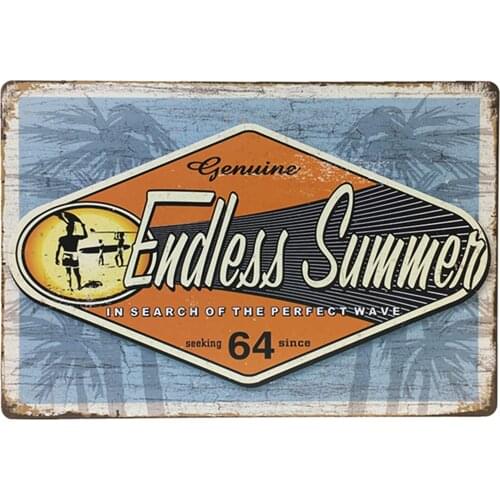 Flytime Genuine Endless Summer Seaside Beach Vintage Metal Tin Sign Wall Art Decor Coffee Retro Decoration for Home Bar 8X12Inch