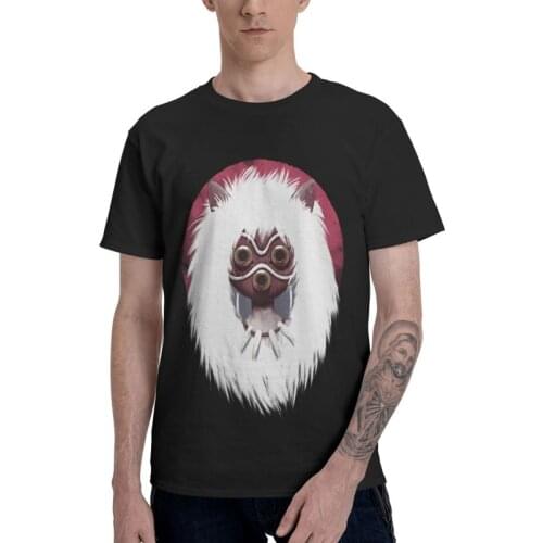 Vintage Mononoke Hime Princess Mask T-shirt Men Streetwear T Shirt Short Sleeve Japanese Anime Wolf Tshirt 100% Cotton Tee Tops