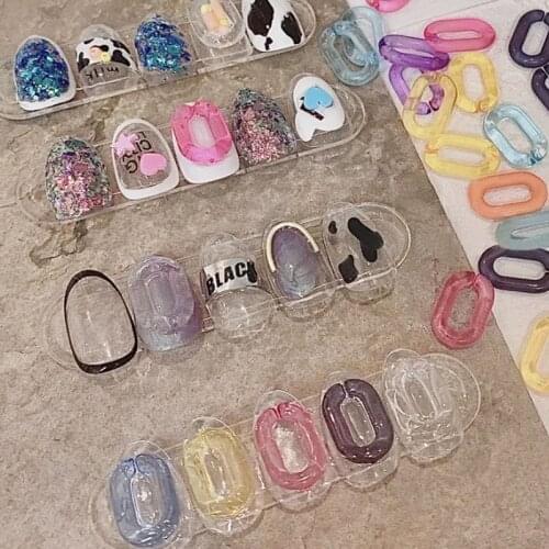 100Pcs Nail Art Candy Color Jelly Ring Buckle Pendant Jewelry Multi-Colors Nail Art 3D Charms Oval Manicure Polish Decoration